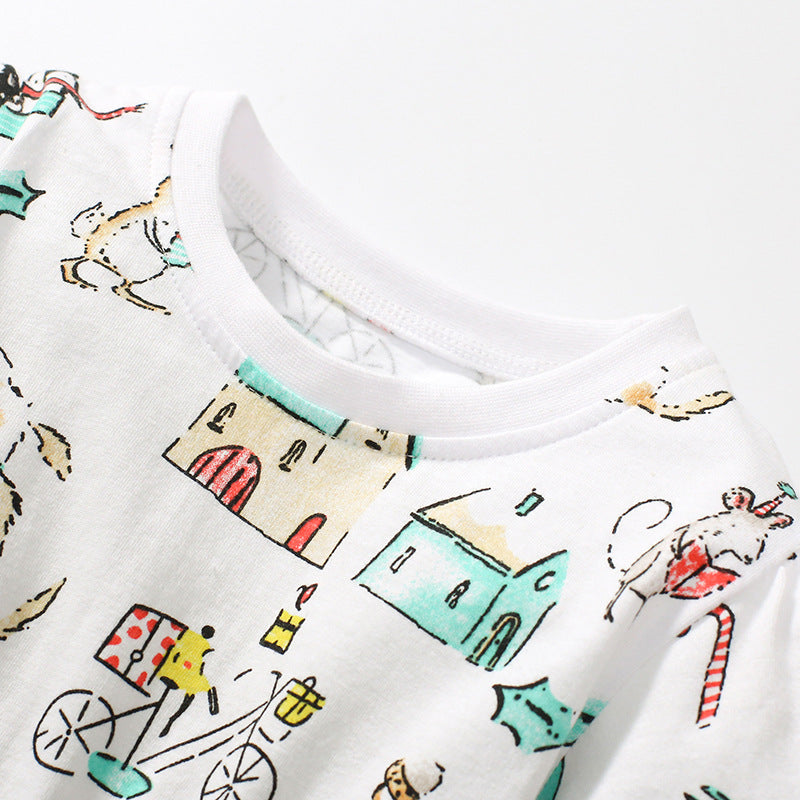 Girls White Print Cotton A-Line Dress