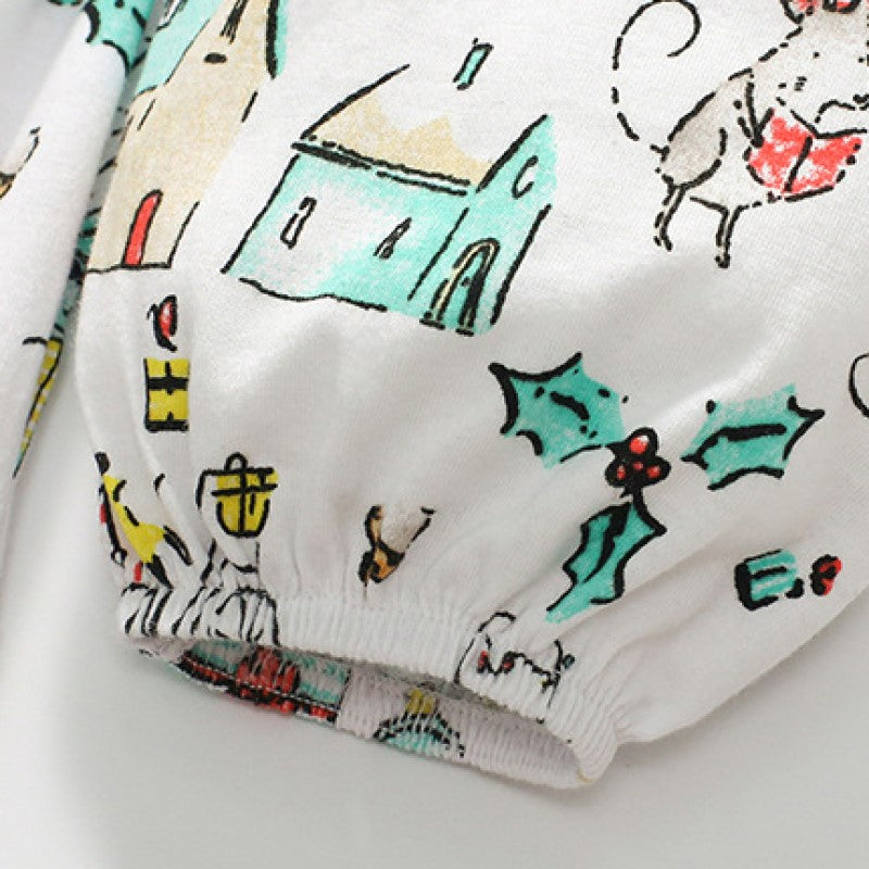 Girls White Print Cotton A-Line Dress