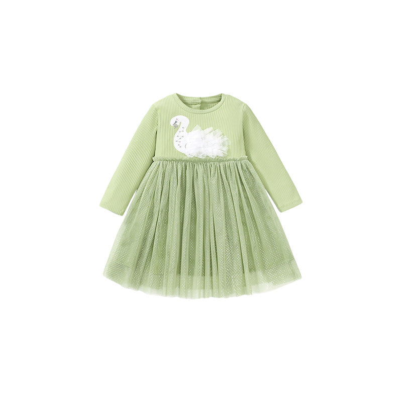 Green Self Design Ruffled Fit and Flare Cotton Dress