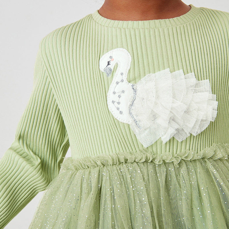Green Self Design Ruffled Fit and Flare Cotton Dress