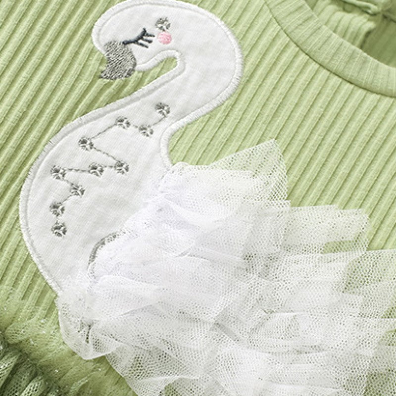 Green Self Design Ruffled Fit and Flare Cotton Dress