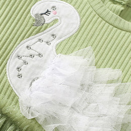 Green Self Design Ruffled Fit and Flare Cotton Dress