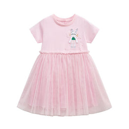 Girls Print Cotton Round Neck Fit and Flare T-shirt Dress