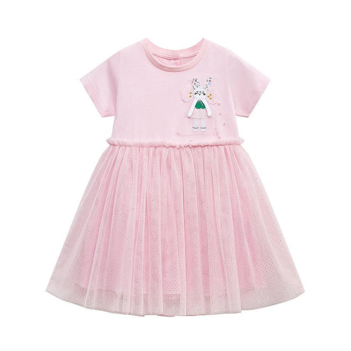 Girls Print Cotton Round Neck Fit and Flare T-shirt Dress