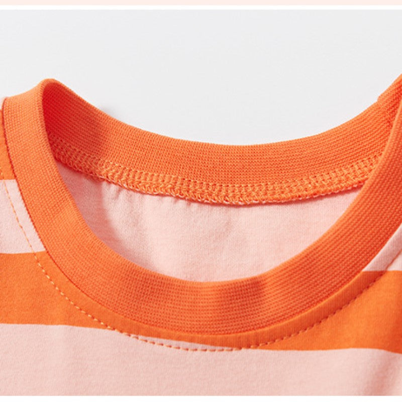 Girls Orange Conversational Printed Extended Sleeves Cotton A-Line Dress