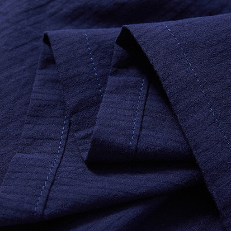 Girls Navy Blue Peter Pan Collar Cotton A-Line Dress