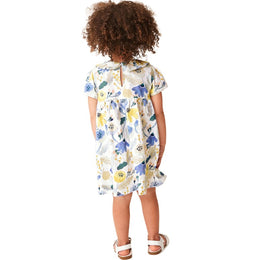 White Girls Floral Printed Peter Pan Collar Fit & Flare Dress
