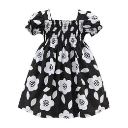 Girls Black & White Floral Print Fit & Flare Dress