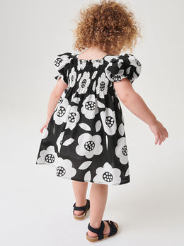 Girls Black & White Floral Print Fit & Flare Dress