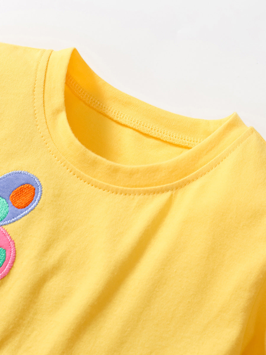 Girls Yellow Conversational Printed Cotton A-Line Dress