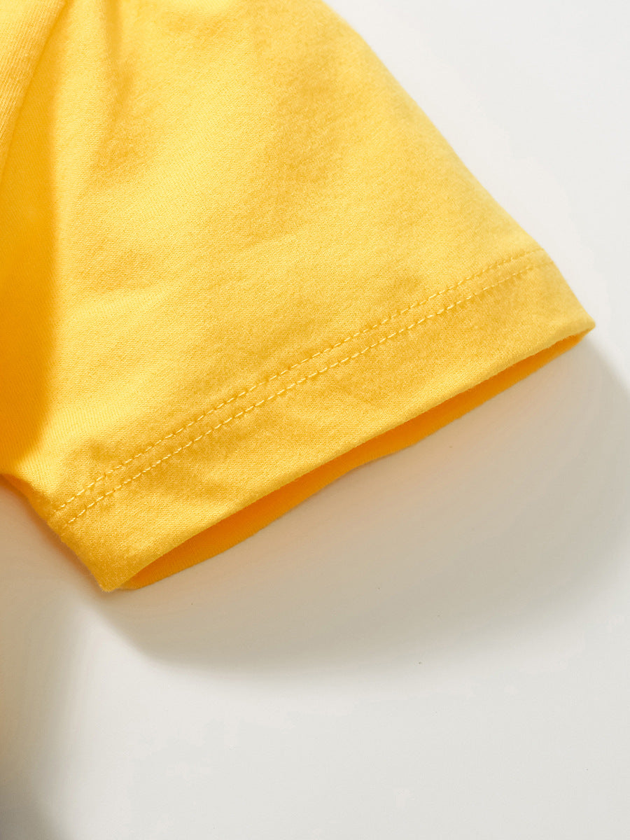 Girls Yellow Conversational Printed Cotton A-Line Dress