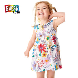 Girls White Floral Printed A-Line Dress