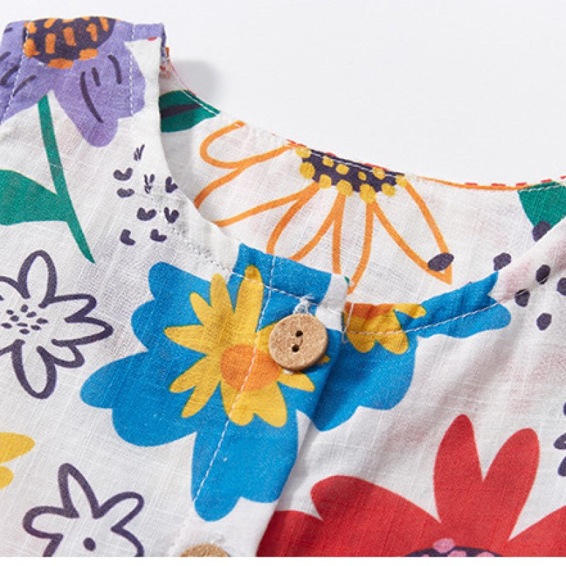Girls White Floral Printed A-Line Dress