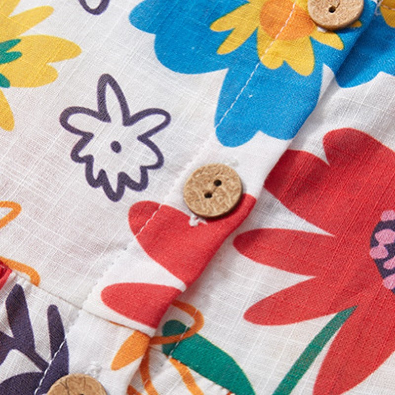 Girls White Floral Printed A-Line Dress