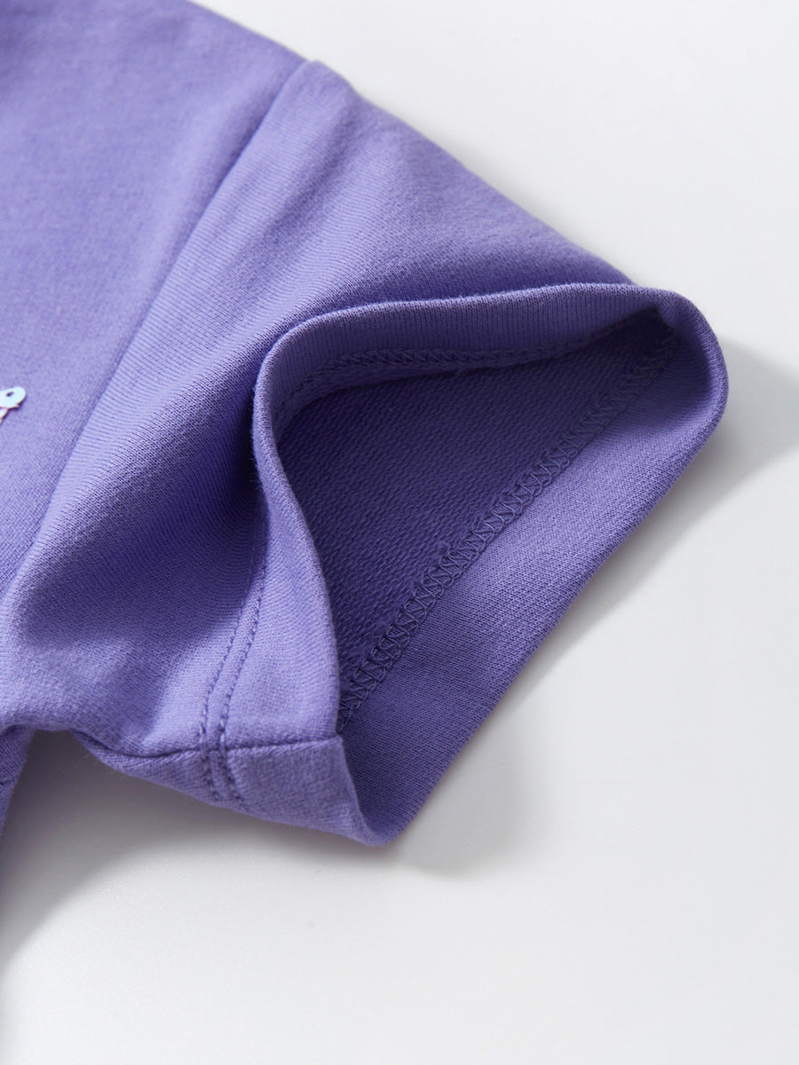 Girls Purple Print Drop-Waist Dress