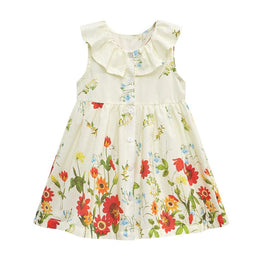Girls Round Neck Sleeveless Floral Printed Cotton A-Line Dress