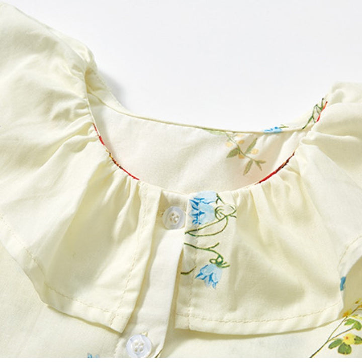 Girls Round Neck Sleeveless Floral Printed Cotton A-Line Dress