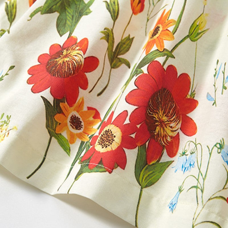 Girls Round Neck Sleeveless Floral Printed Cotton A-Line Dress
