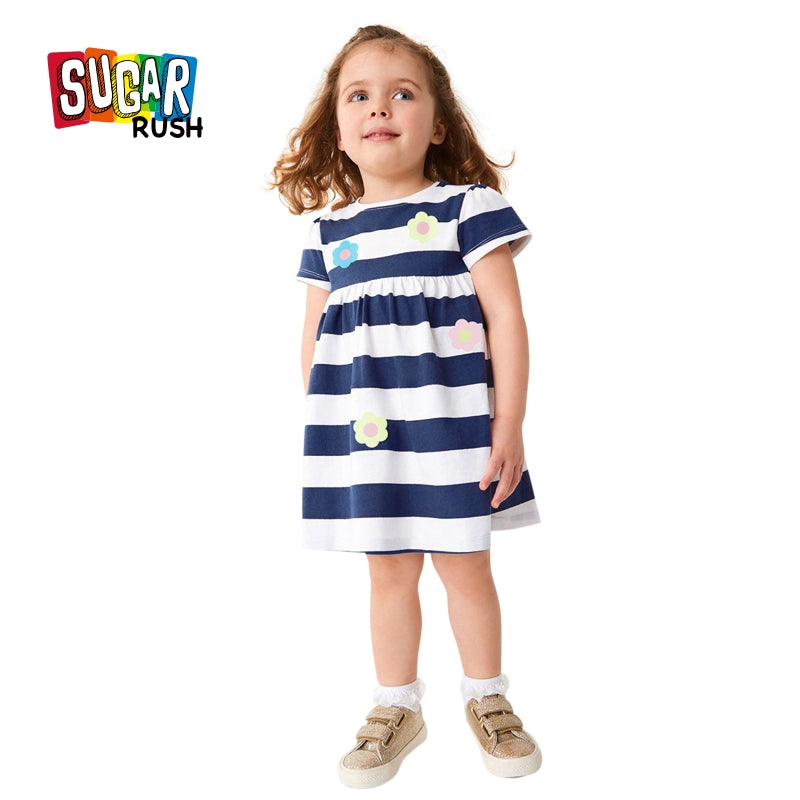 Girls Striped Applique T-shirt Dress