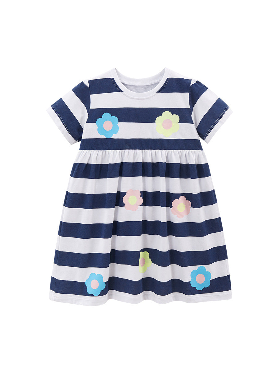 Girls Striped Applique T-shirt Dress