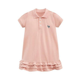Girls Pink Layered Shirt Collar T-shirt Cotton A-Line Dress
