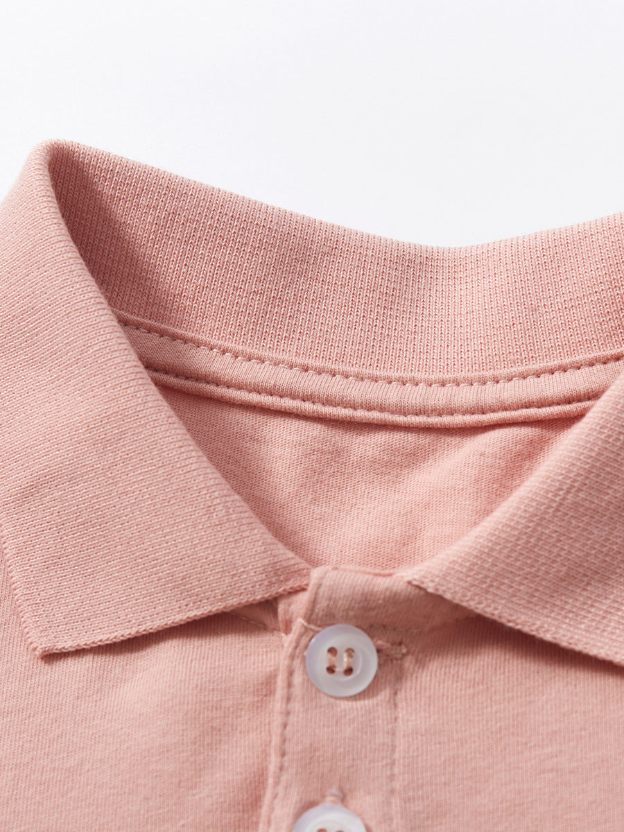 Girls Pink Layered Shirt Collar T-shirt Cotton A-Line Dress