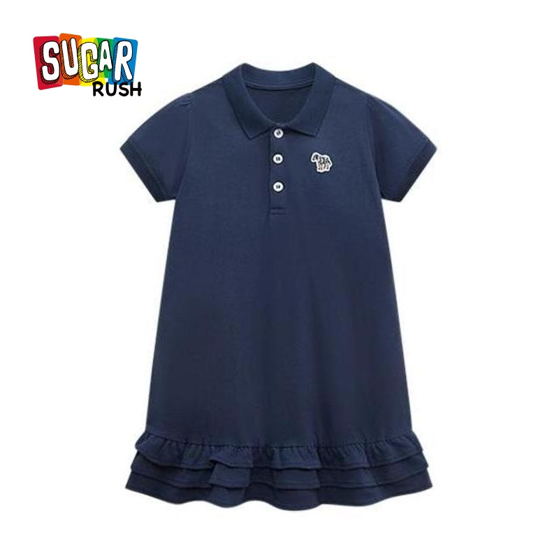 Girls Cotton Shirt Collar Layered T-shirt Dress