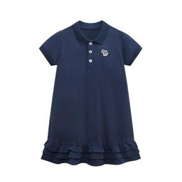 Girls Cotton Shirt Collar Layered T-shirt Dress