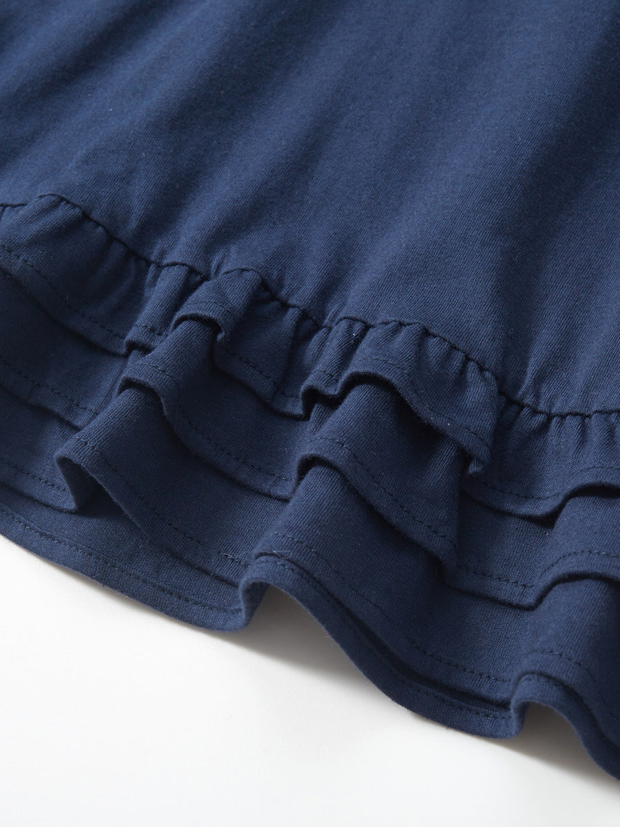 Girls Cotton Shirt Collar Layered T-shirt Dress