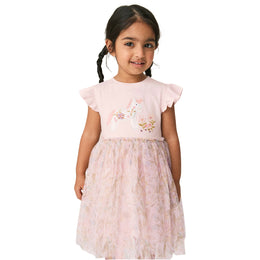 Girls Animal Print Flutter Sleeve Applique T-shirt Dress