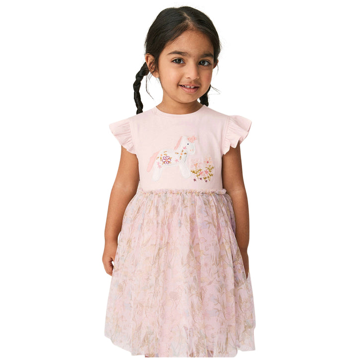 Girls Animal Print Flutter Sleeve Applique T-shirt Dress