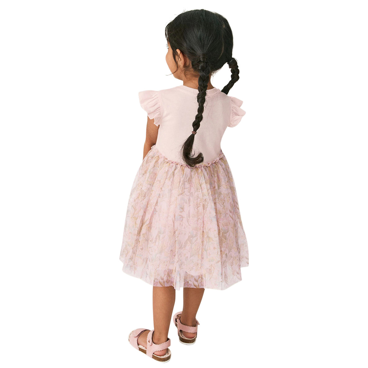 Girls Animal Print Flutter Sleeve Applique T-shirt Dress
