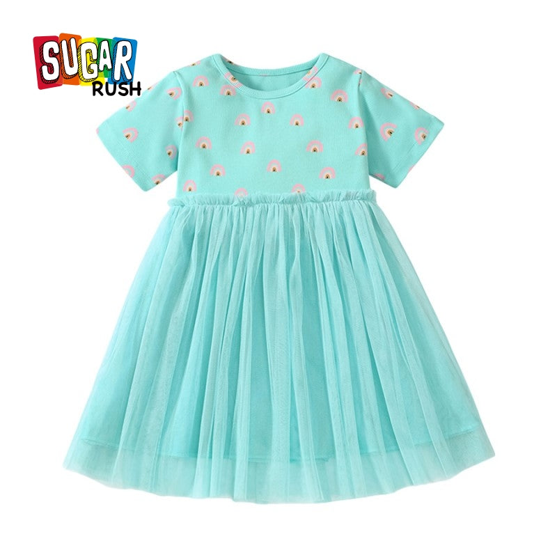 Girl Blue Cotton Embellished Layered Fit & Flare Dress