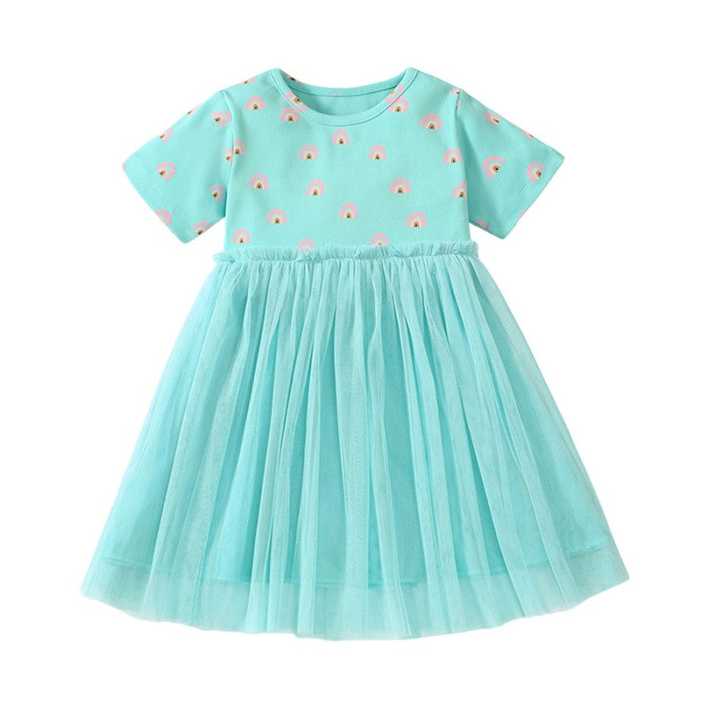 Girl Blue Cotton Embellished Layered Fit & Flare Dress