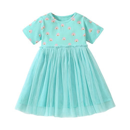 Girl Blue Cotton Embellished Layered Fit & Flare Dress