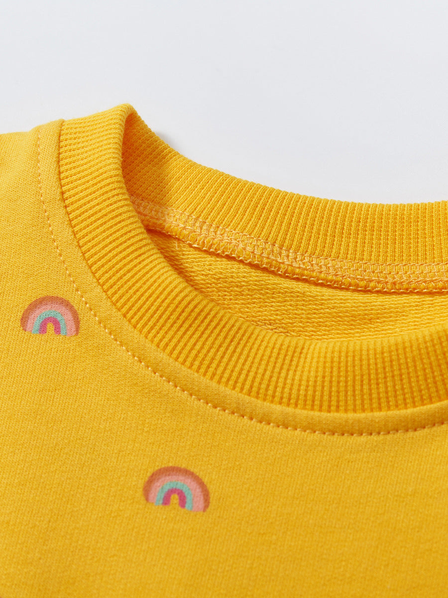 Orange Girls Conversational Printed Gathered Detail Cotton T-shirt Dress