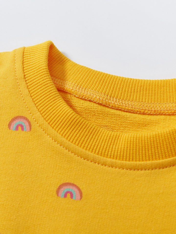 Orange Girls Conversational Printed Gathered Detail Cotton T-shirt Dress