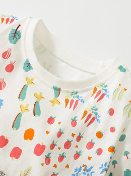 Girls White Abstract Printed Cotton T-shirt Dress