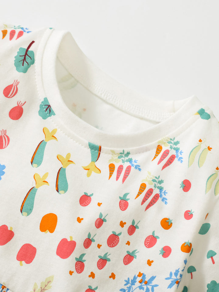 Girls White Abstract Printed Cotton T-shirt Dress