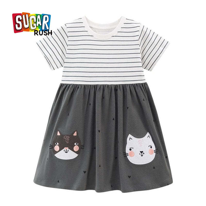 Grey Striped Cotton T-shirt Dress