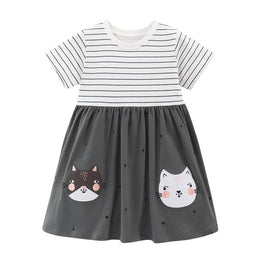 Grey Striped Cotton T-shirt Dress