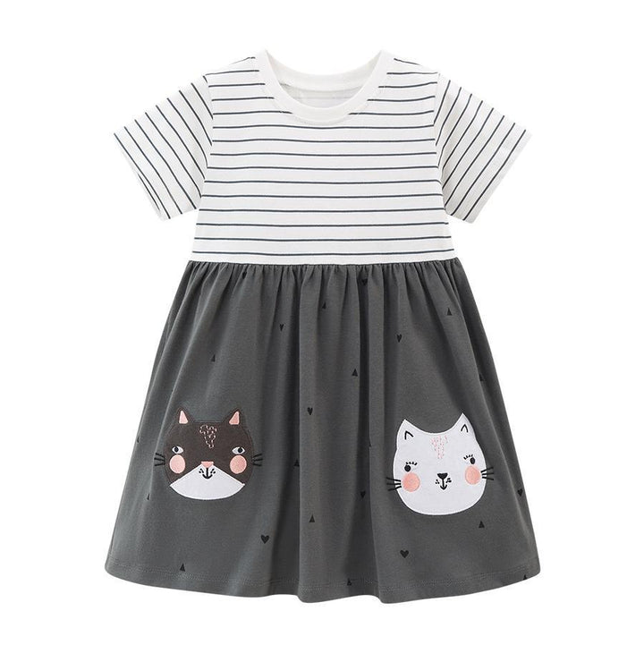 Grey Striped Cotton T-shirt Dress
