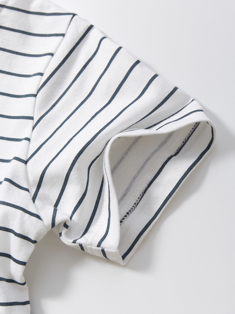 Grey Striped Cotton T-shirt Dress