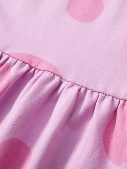 Girls Purple Polka Dot Printed Applique Cotton A-Line Dress