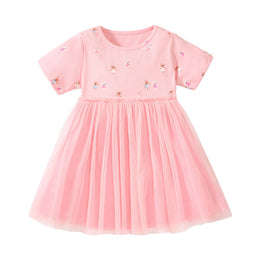 Girls Pink Embellished Layered Fit & Flare Dress
