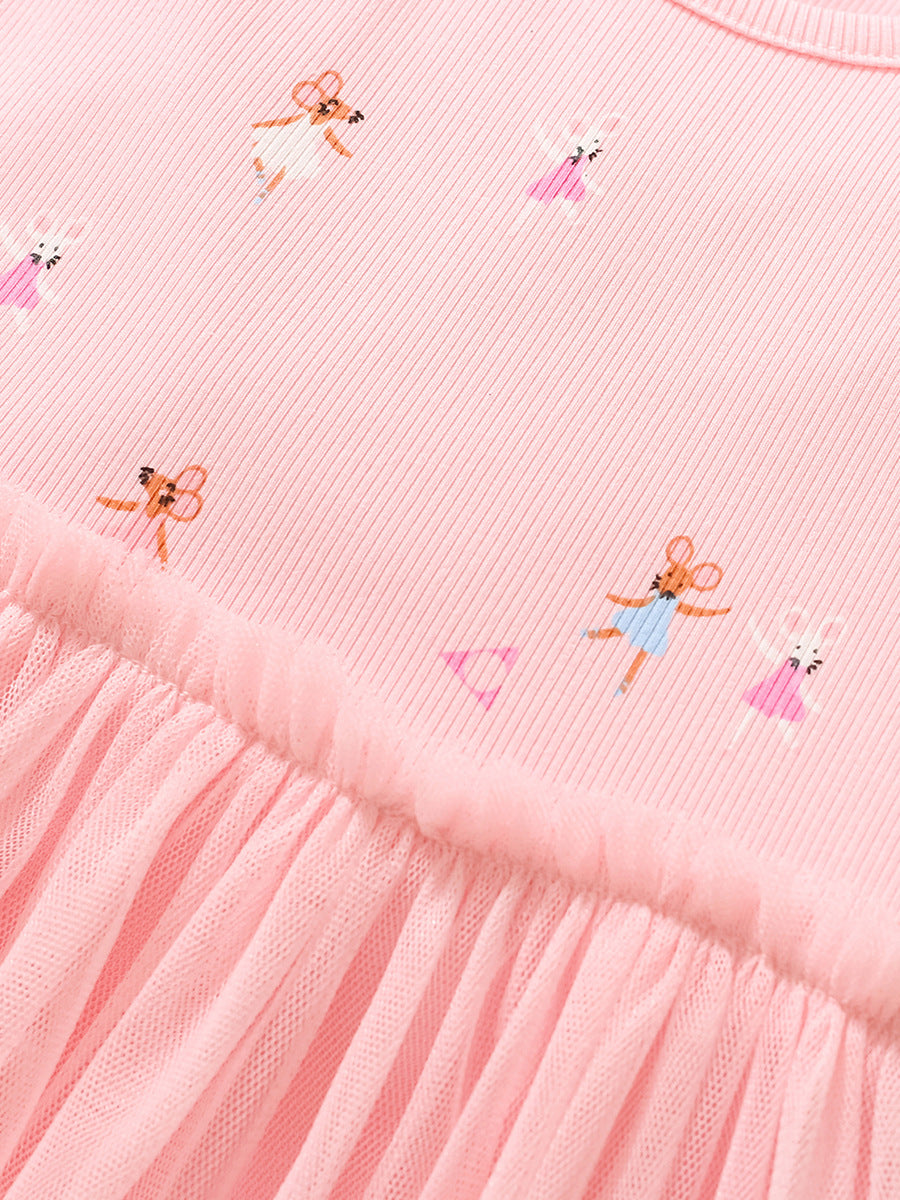 Girls Pink Embellished Layered Fit & Flare Dress