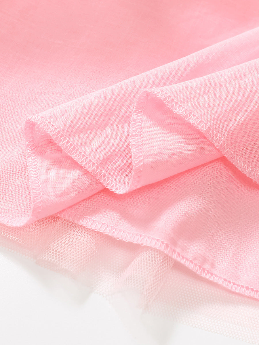 Girls Pink Embellished Layered Fit & Flare Dress