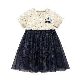 Beige Polka Dot Printed Embellished Cotton T-shirt Dress