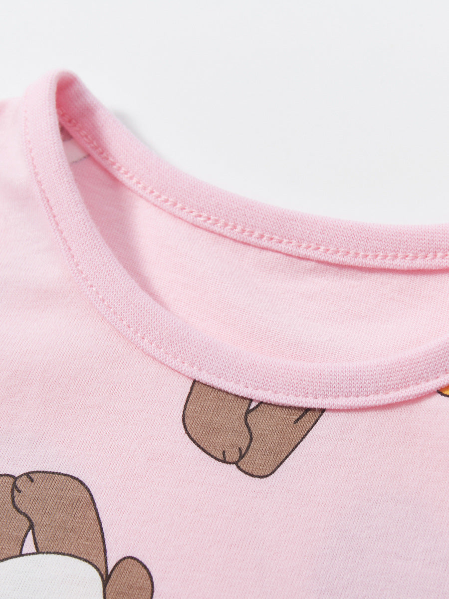 Pink Girls Conversational Printed Cotton T-shirt Dress
