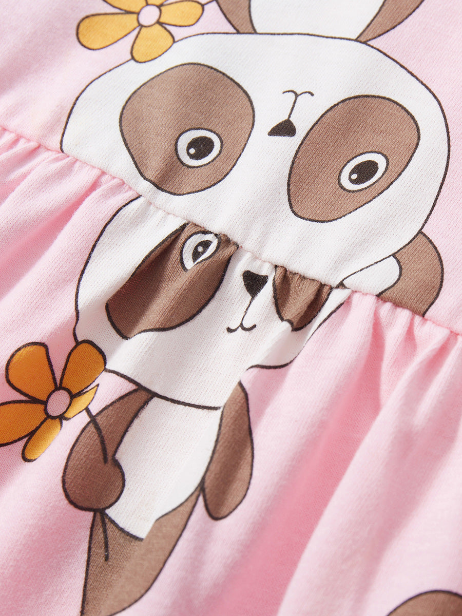 Pink Girls Conversational Printed Cotton T-shirt Dress